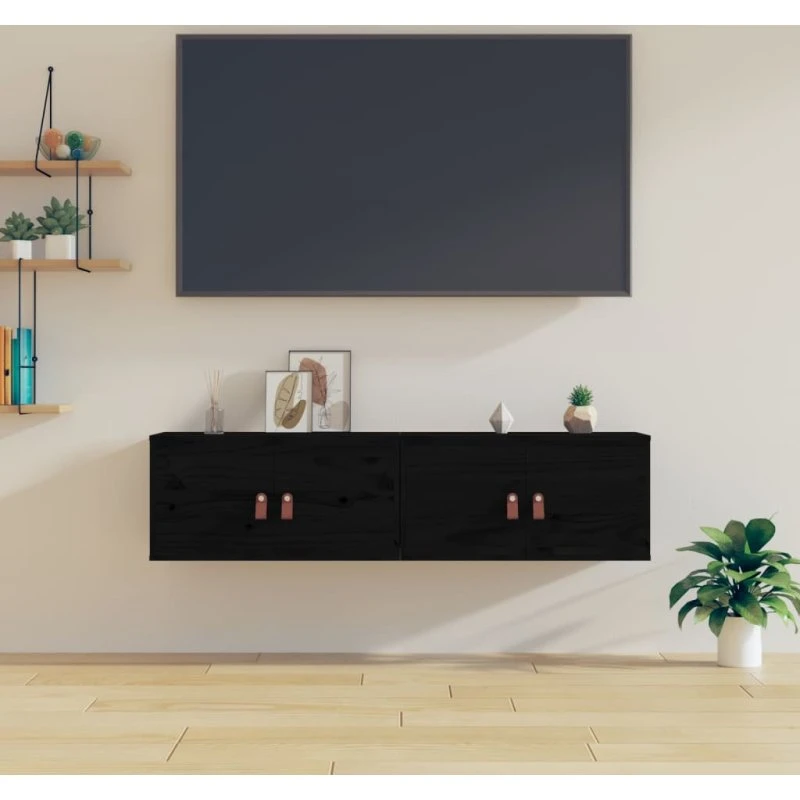 vidaXL vægskabe 2 stk. 60x30x30 cm massivt fyrretræ sort