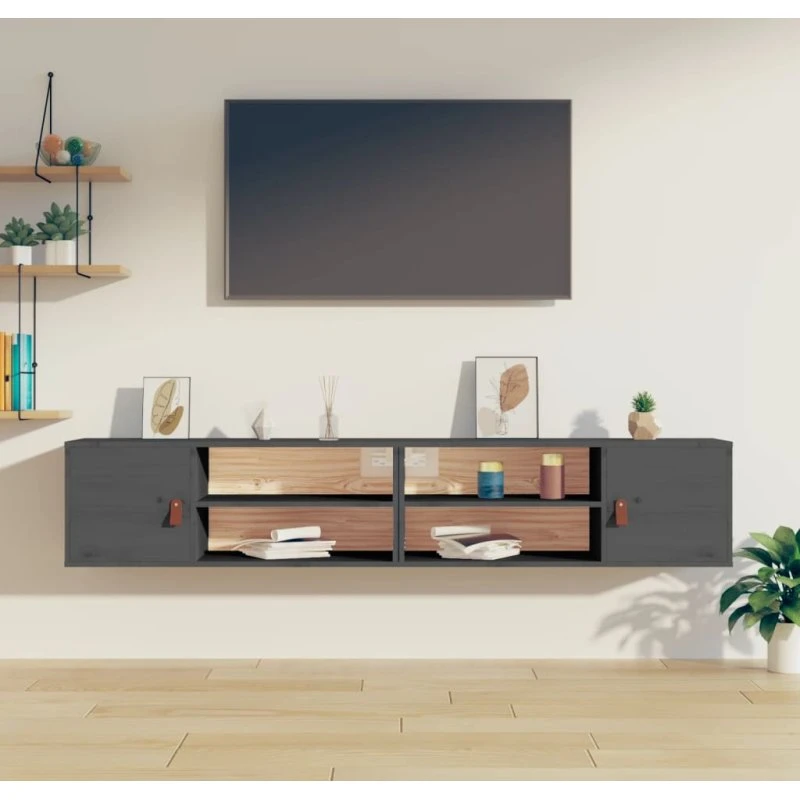 vidaXL vægskabe 2 stk. 80x30x30 cm massivt fyrretræ, grå