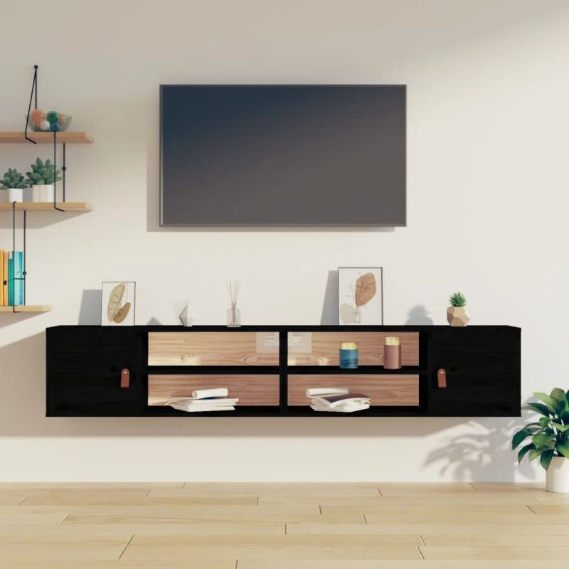 vidaXL vægskabe 2 stk. 80x30x30 cm massivt fyrretræ, sort