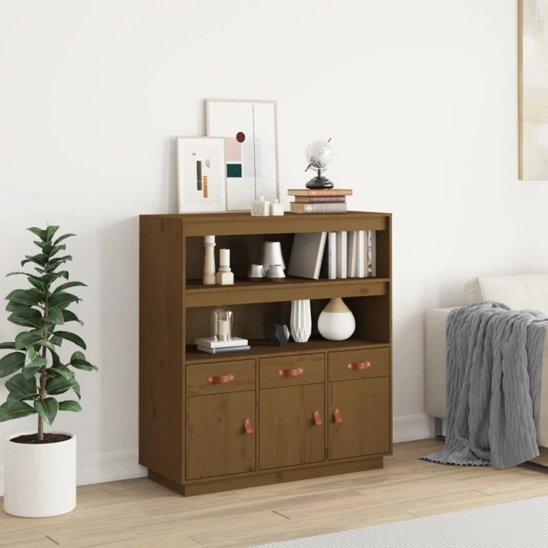 vidaXL højskab 100x40x108,5 cm massivt fyrretræ gyldenbrun