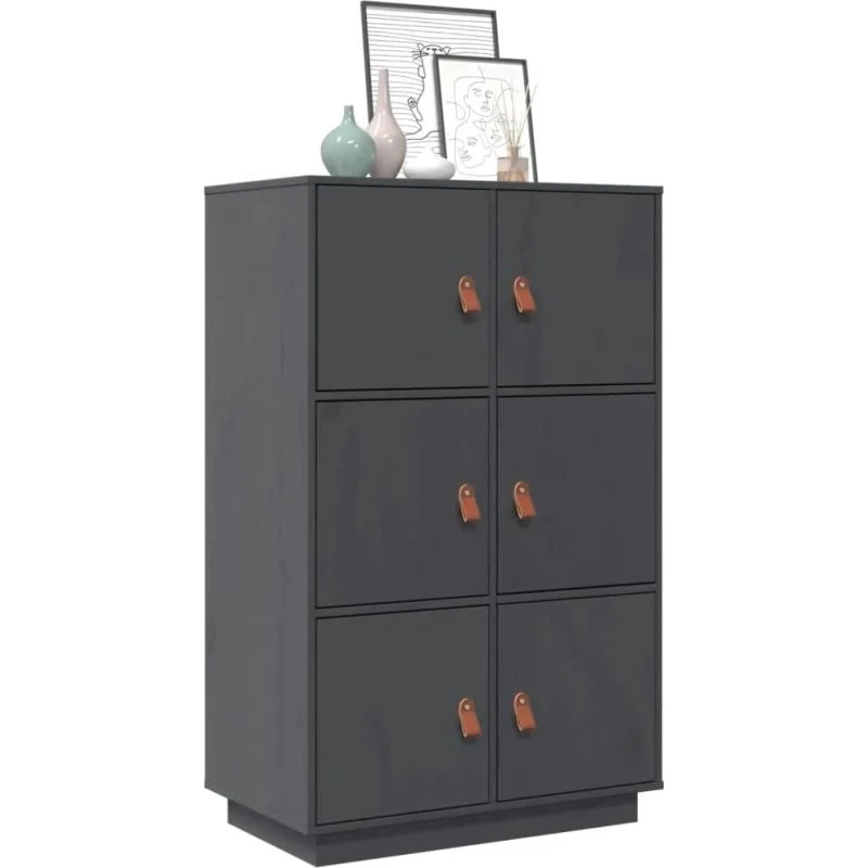 vidaXL højskab 67x40x108,5 cm massivt fyrretræ, grå