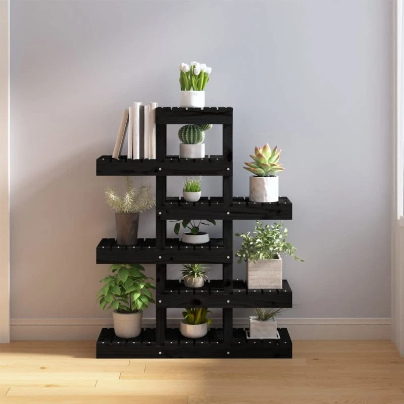 vidaXL plantestativ i massivt fyrretræ, 85x25x109,5 cm – sort