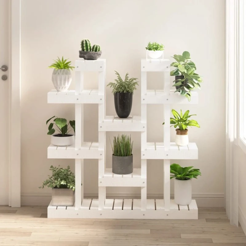 vidaXL plantestativ 104,5x25x109,5 cm massivt fyrretræ hvid