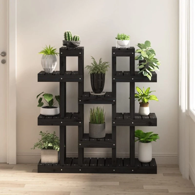 vidaXL plantestativ i massivt fyrretræ 104,5x25x109,5 cm - sort