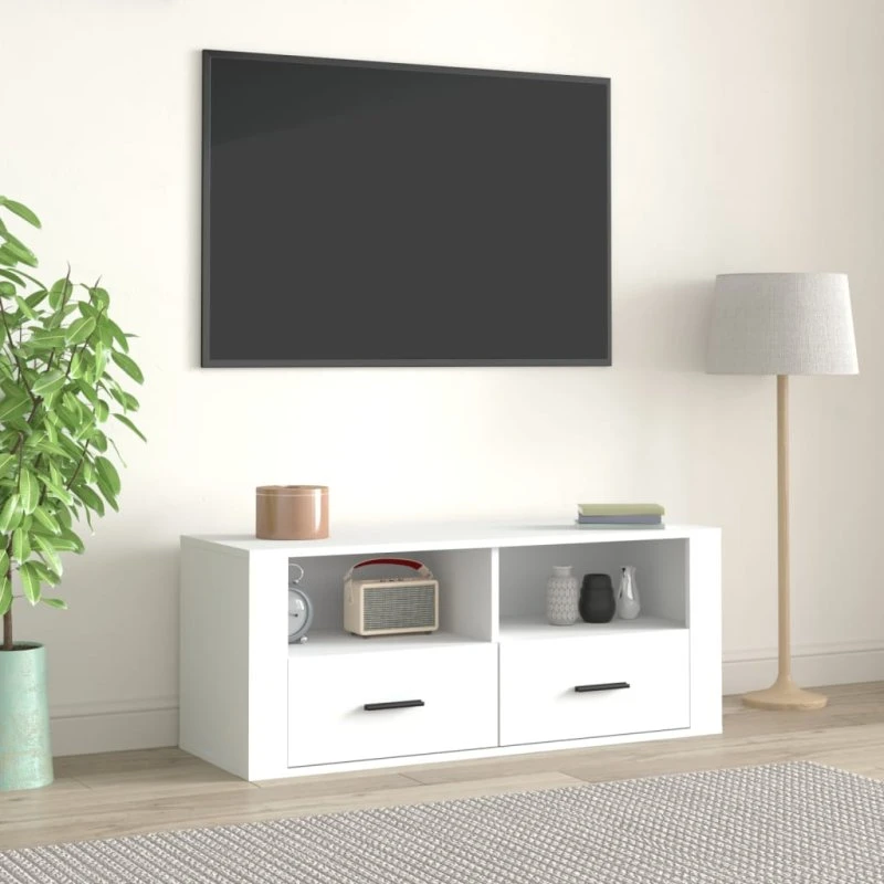 TV-bord 100x35x40 cm konstrueret træ, hvid højglans