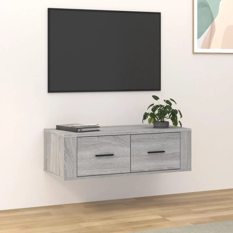 vidaXL væghængt TV-bord 80x36x25 cm konstrueret træ, grå Sonoma-eg