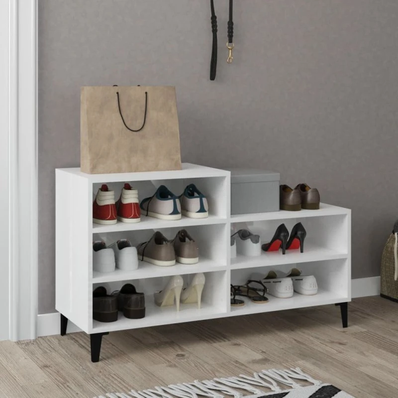 vidaXL skoreol 102x36x60 cm konstrueret træ hvid højglans