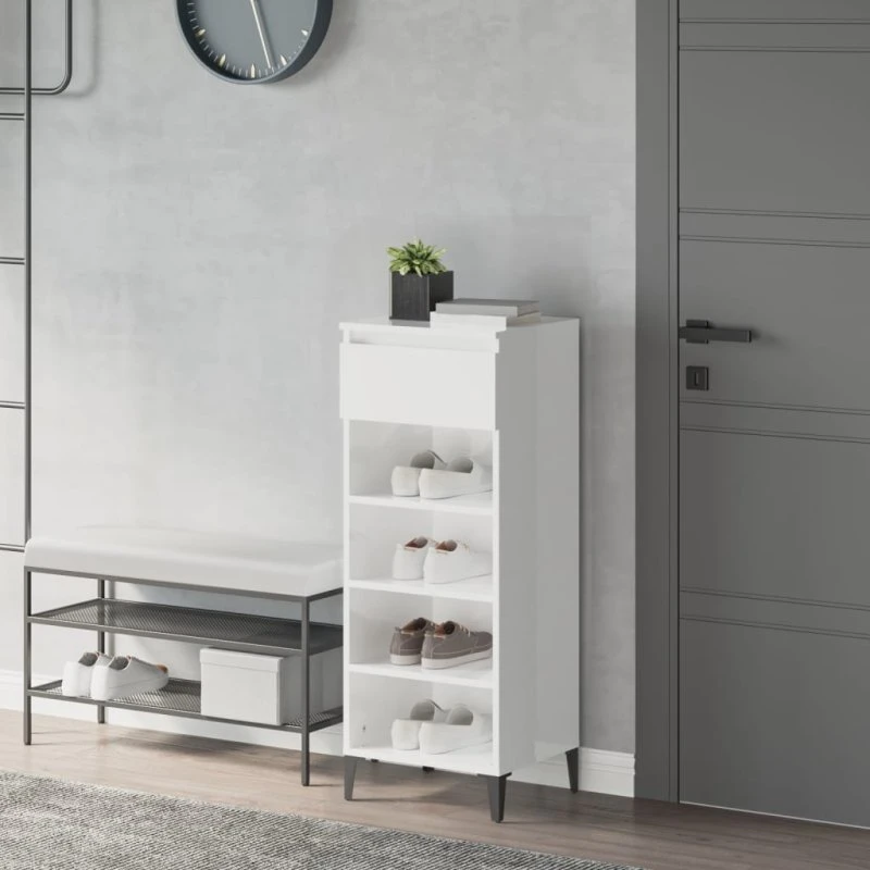 vidaXL skoreol 40x36x105 cm konstrueret træ hvid højglans