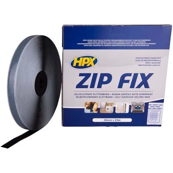 HPX Velcro selvklæbende (hook) 20 mm x 25 m – Sort