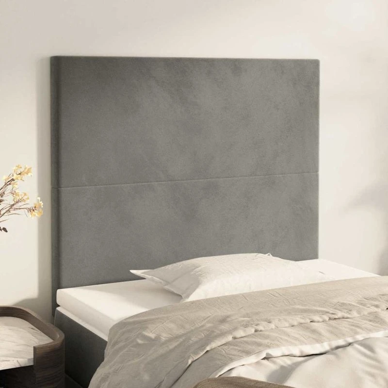 vidaXL sengegavl fløjl lysegrå 90x5x118/128 cm