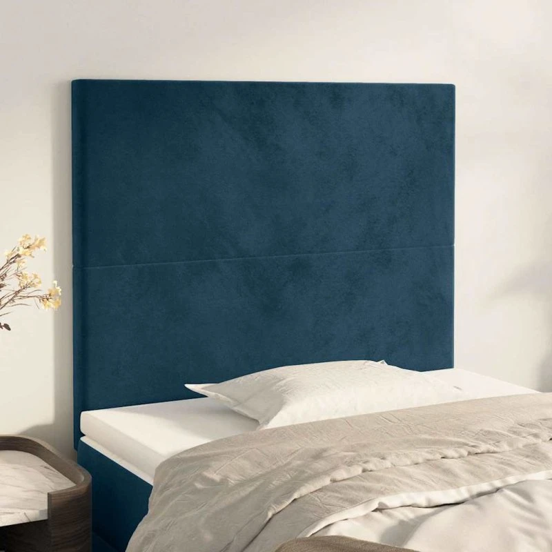 vidaXL sengegavl i mørkeblå fløjl 90x5x118/128 cm