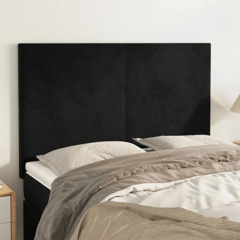 vidaXL sengegavl fløjl sort 144x5x118/128 cm