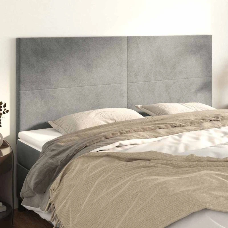 vidaXL sengegavl fløjl lysegrå 200x5x118/128 cm