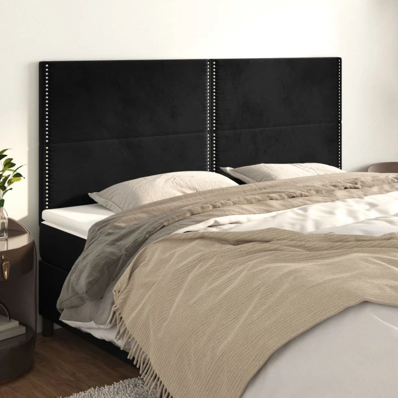 vidaXL sengegavl fløjl sort 200x5x118/128 cm