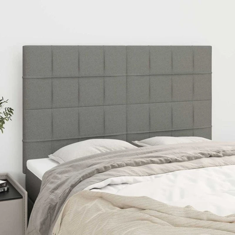 vidaXL sengegavl stof mørkegrå 144x5x118/128 cm