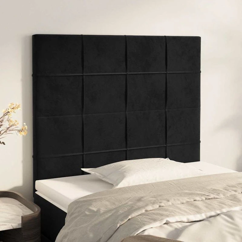 vidaXL Sengegavl fløjl sort 100x5x118/128 cm