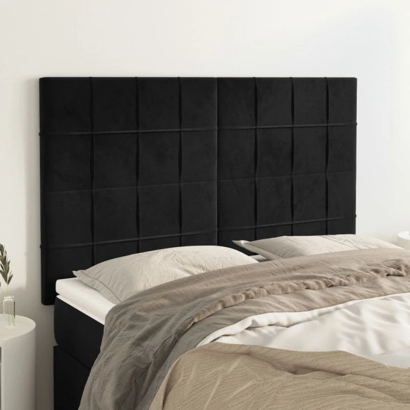 vidaXL fløjls sengegavl sort 144x5x118/128 cm