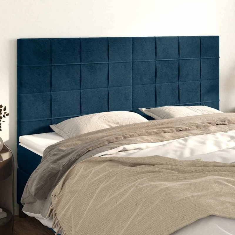 vidaXL sengegavl fløjl mørkeblå 180x5x118/128 cm