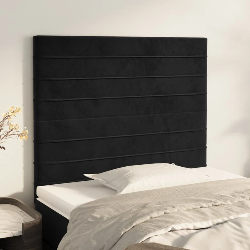 vidaXL sengegavl fløjl 80x5x118/128 cm sort