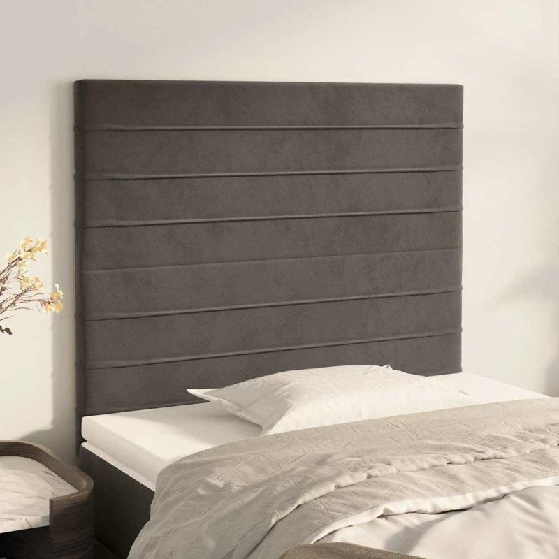 vidaXL sengegavl fløjl mørkegrå 100x5x118/128 cm