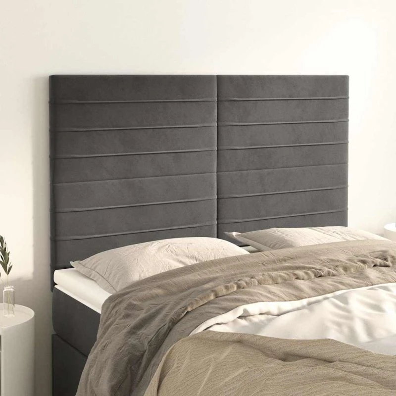 vidaXL sengegavl fløjl mørkegrå 144x5x118/128 cm
