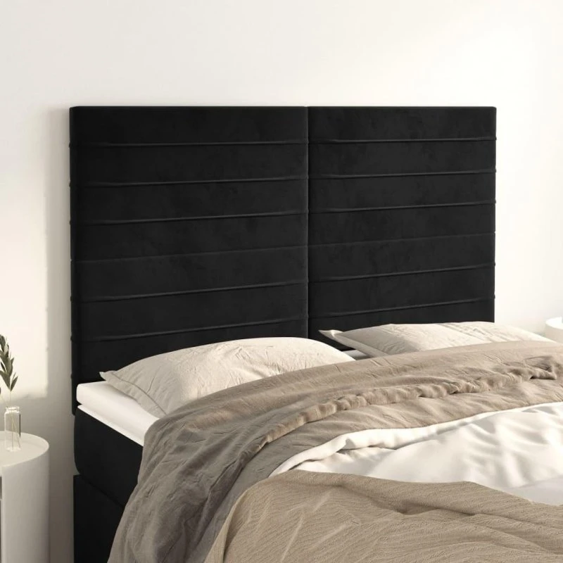 vidaXL sengegavl i sort fløjl 144x5x118/128 cm