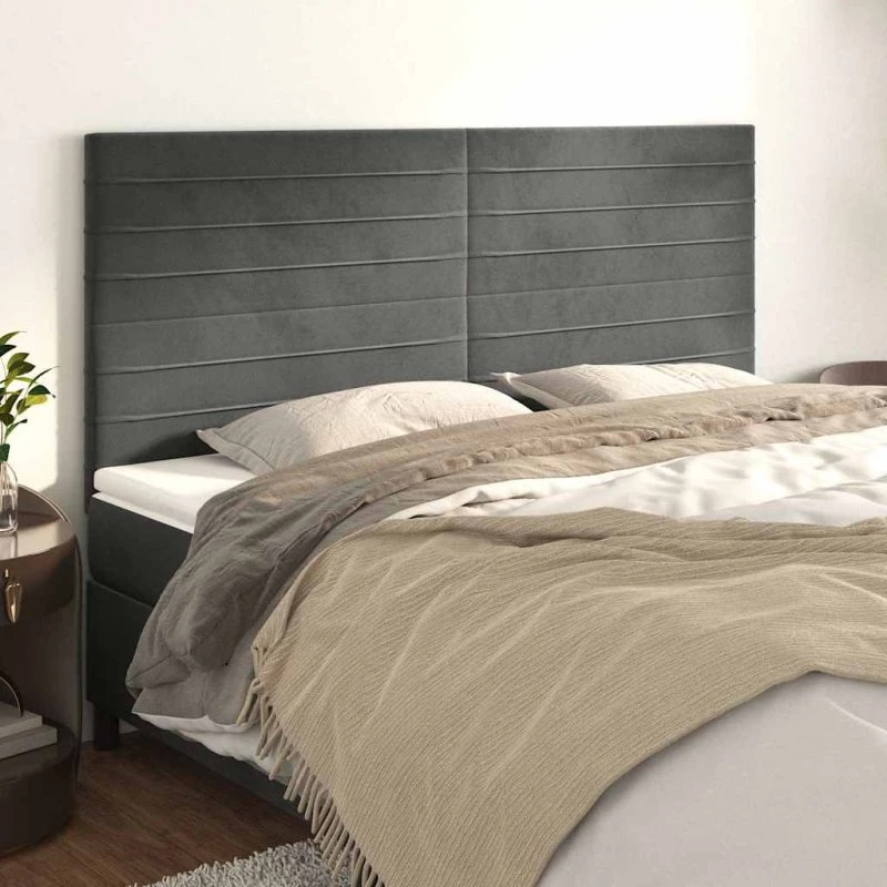 vidaXL sengegavl fløjl mørkegrå 160x5x118/128 cm