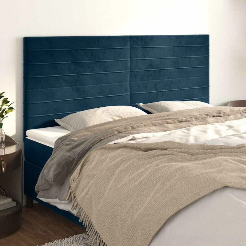 vidaXL sengegavl mørkeblå fløjl 160x5x118/128 cm