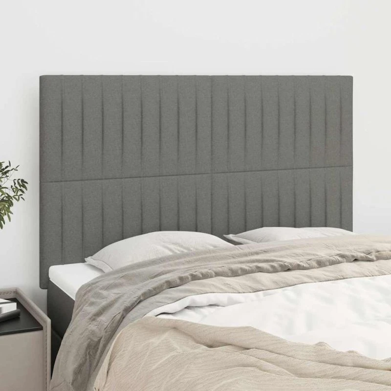 vidaXL sengegavl mørkegrå stof 144x5x118/128 cm