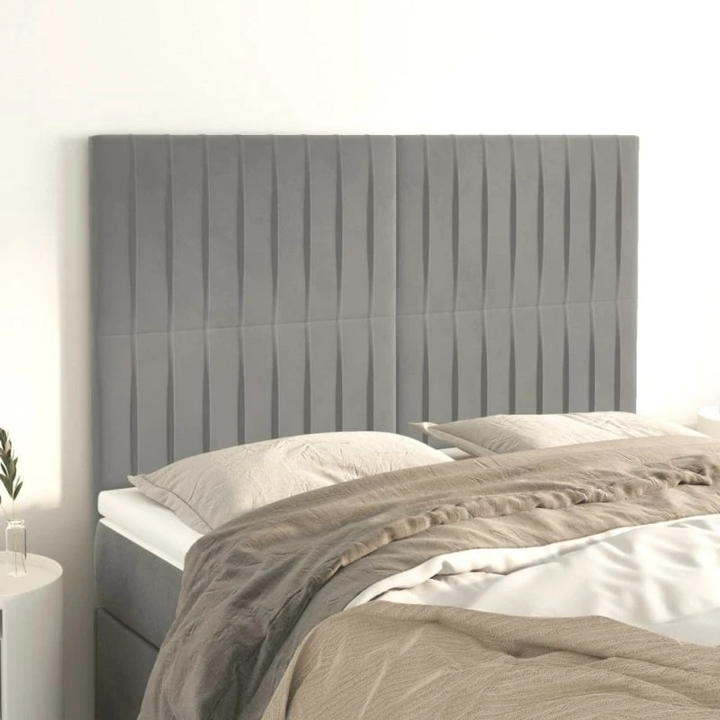 vidaXL sengegavl fløjl lysegrå 144x5x118/128 cm
