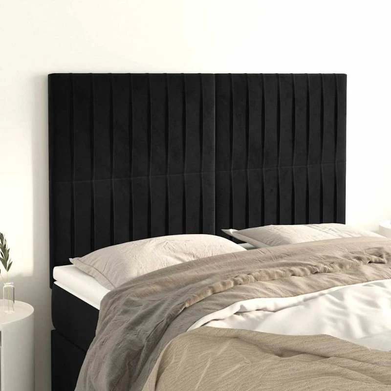 vidaXL sengegavl i sort fløjl 144×5×118/128 cm