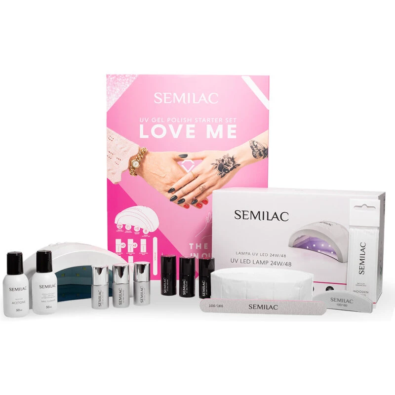 SEMILAC Starter Set LOVE ME – 3 gelfarver + UV/LED-lampe
