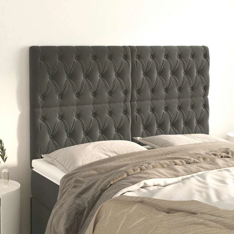vidaXL sengegavl fløjl mørkegrå 144x7x118/128 cm