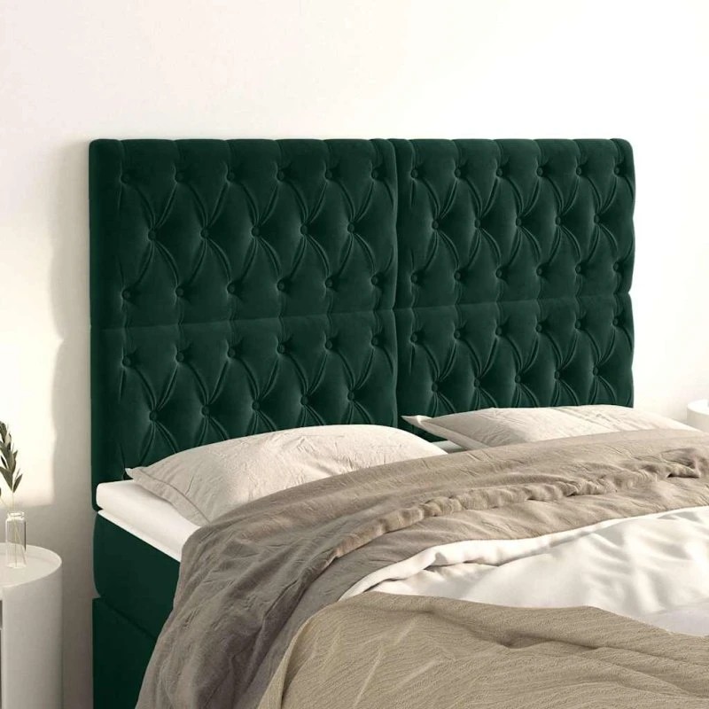 vidaXL sengegavl fløjl mørkegrøn 160x7x118-128 cm