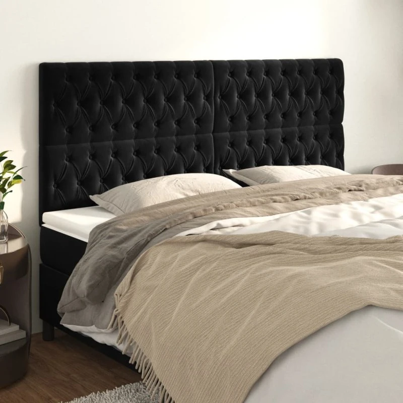 vidaXL sengegavl fløjl sort 200x7x118/128 cm