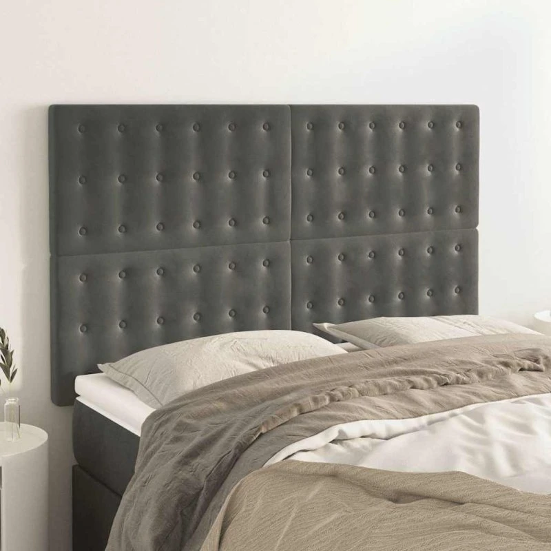 vidaXL sengegavl fløjl mørkegrå 144x5x118/128 cm