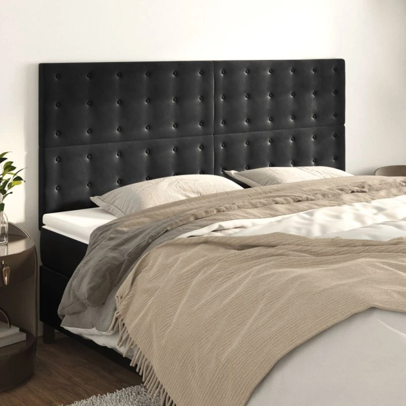 vidaXL sengegavl sort fløjl 200x5x118/128 cm