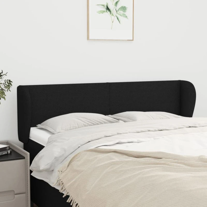 vidaXL sengegavl med kanter 147x23x78/88 cm, sort stof