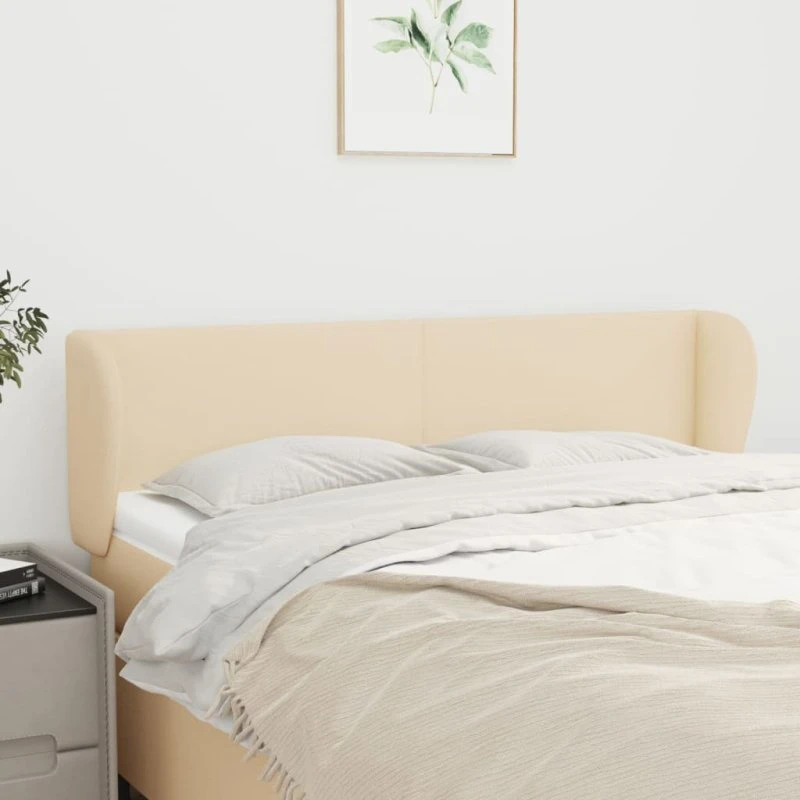 vidaXL sengegavl med kanter 147x23x78/88 cm stof creme