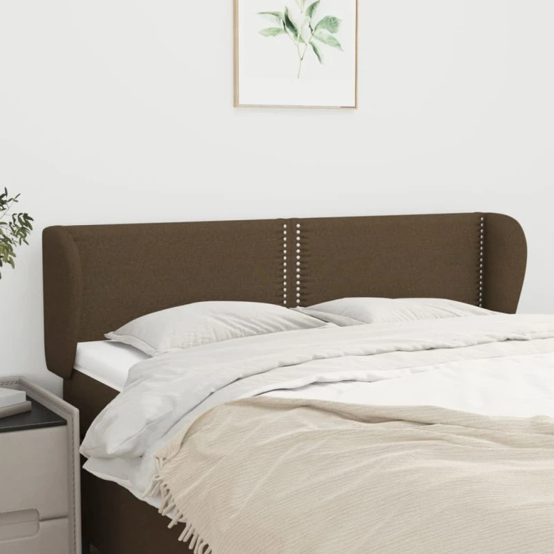 vidaXL sengegavl med kanter stof 147x23x78/88 cm mørkebrun