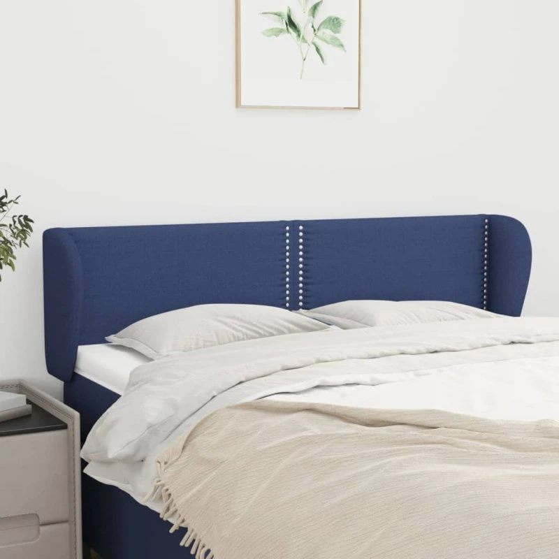 vidaXL sengegavl med kanter 147x23x78/88 cm stof blå