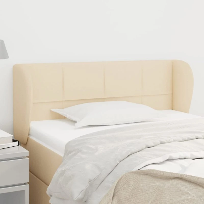 vidaXL Sengegavl med kanter stof 103x23x78/88 cm, creme