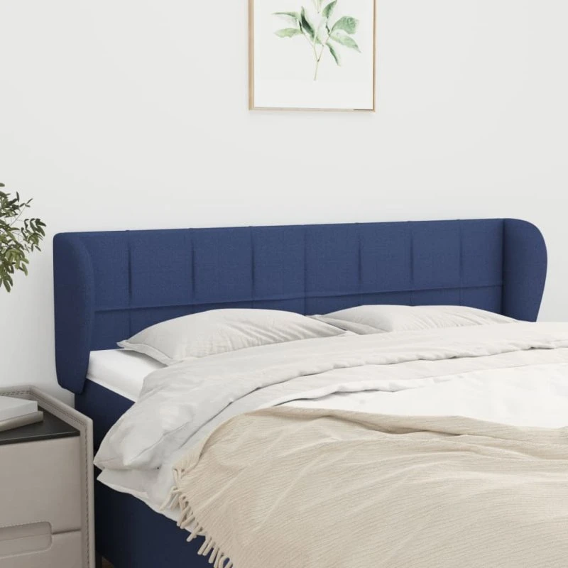 vidaXL sengegavl med kanter, stof blå 147x23x78/88 cm