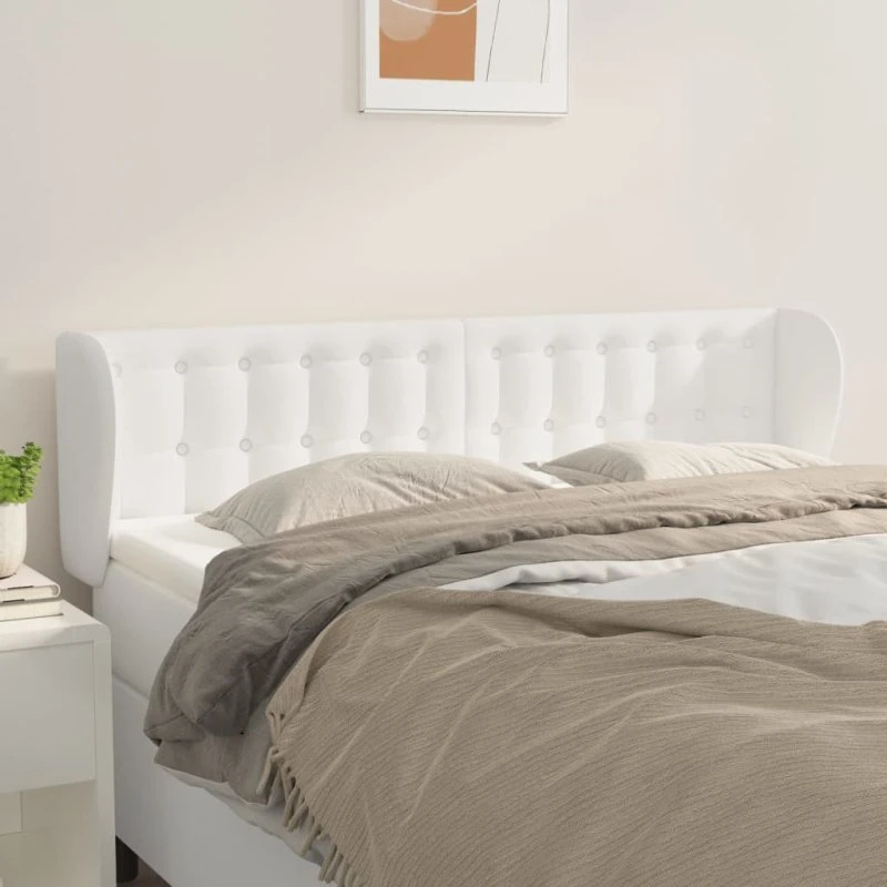 vidaXL Sengegavl med kanter 147x23x78/88 cm kunstlæder hvid
