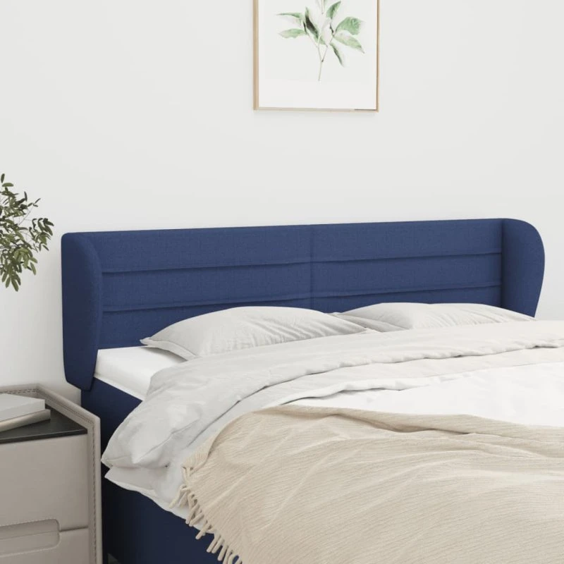 vidaXL sengegavl med kanter 147x23x78/88 cm stof blå