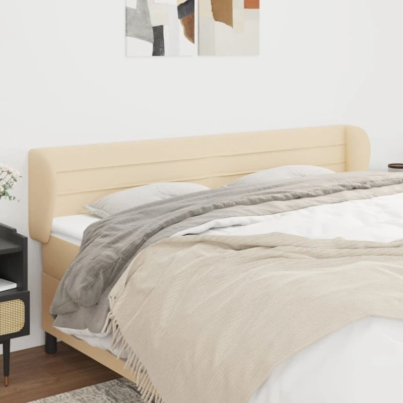 vidaXL sengegavl med kanter 163x23x78/88 cm stof cremefarvet