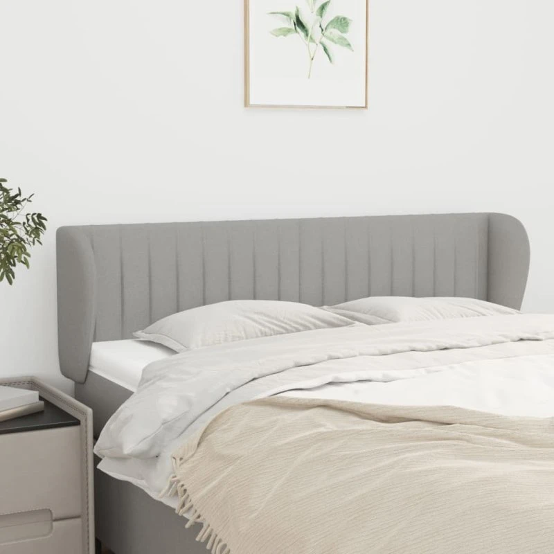 vidaXL sengegavl med kanter 147x23x78/88 cm stof lysegrå