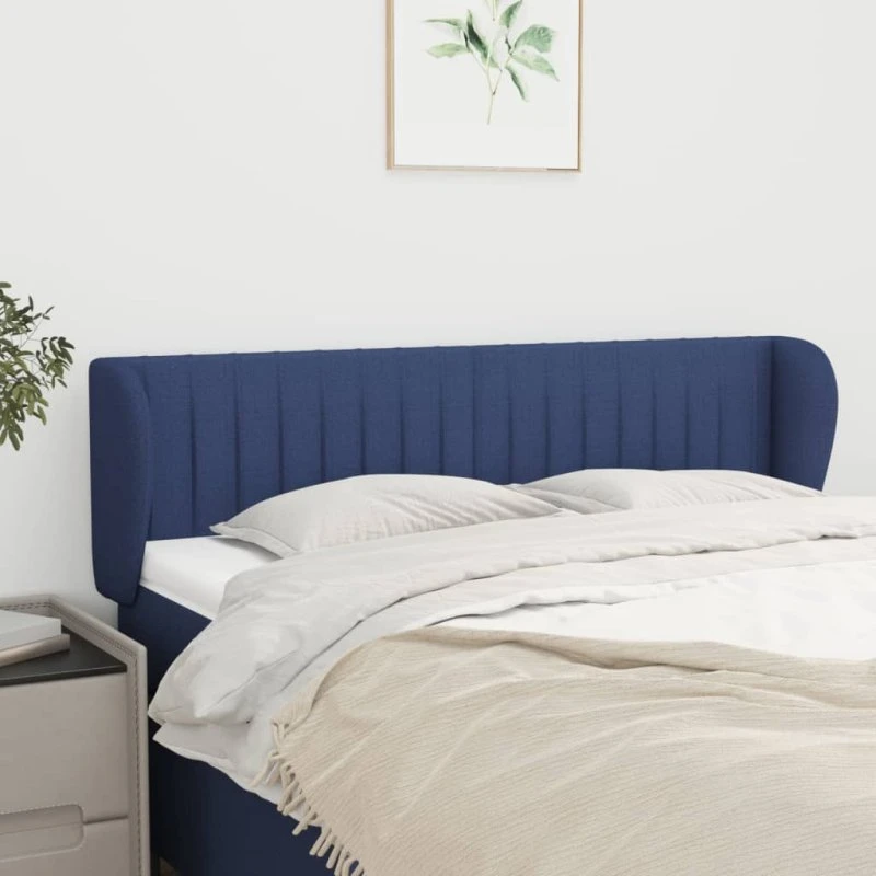 vidaXL sengegavl med kanter 147x23x78/88 cm blå stof