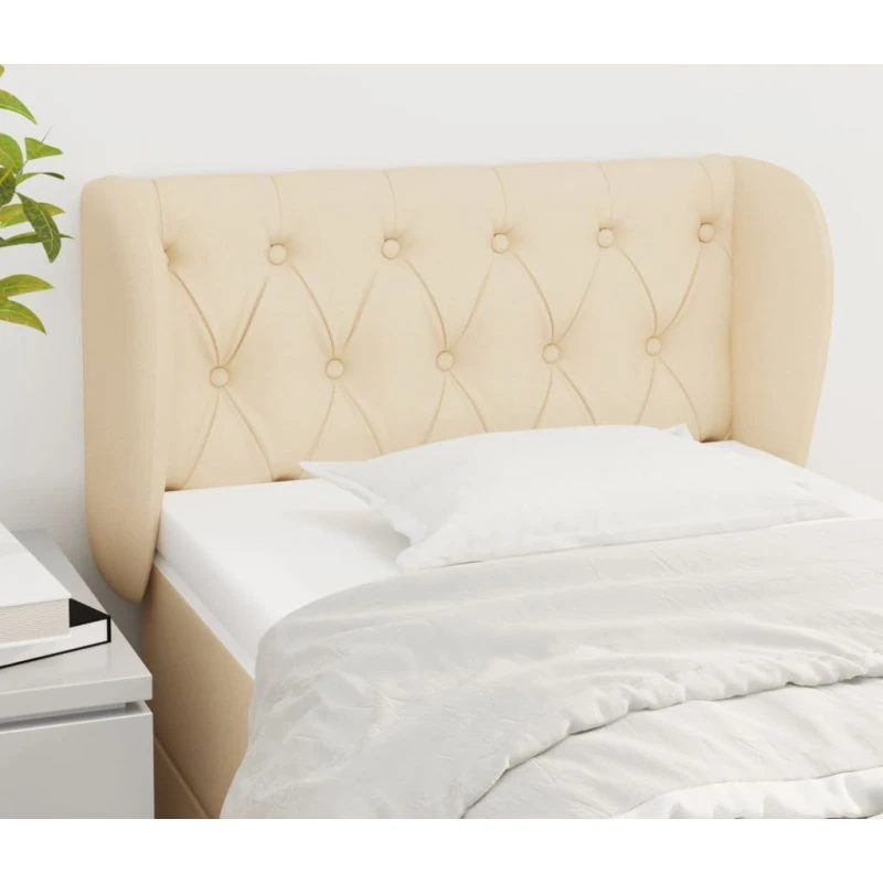 vidaXL Sengegavl med kanter 83x23x78/88 cm, creme stof