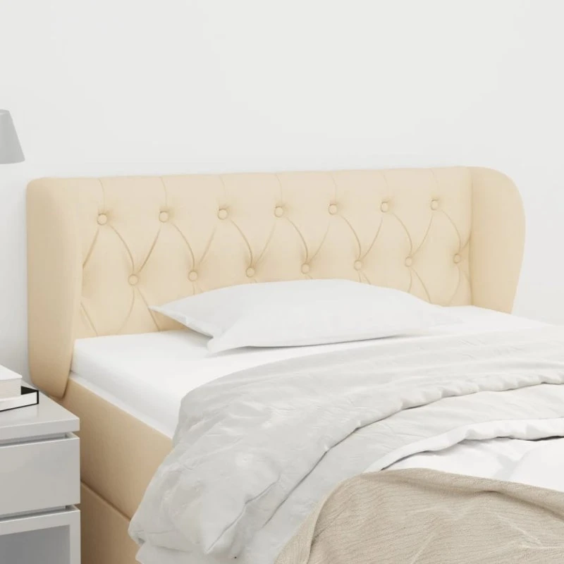 vidaXL sengegavl med kanter stof creme 103x23x78/88 cm